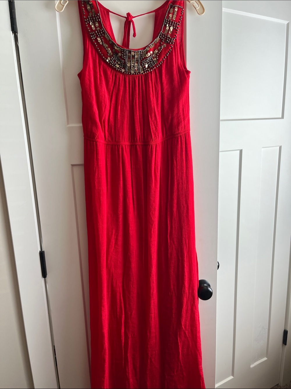 AGB Red Beaded Scoop-Neck Maxi Dress - Women's